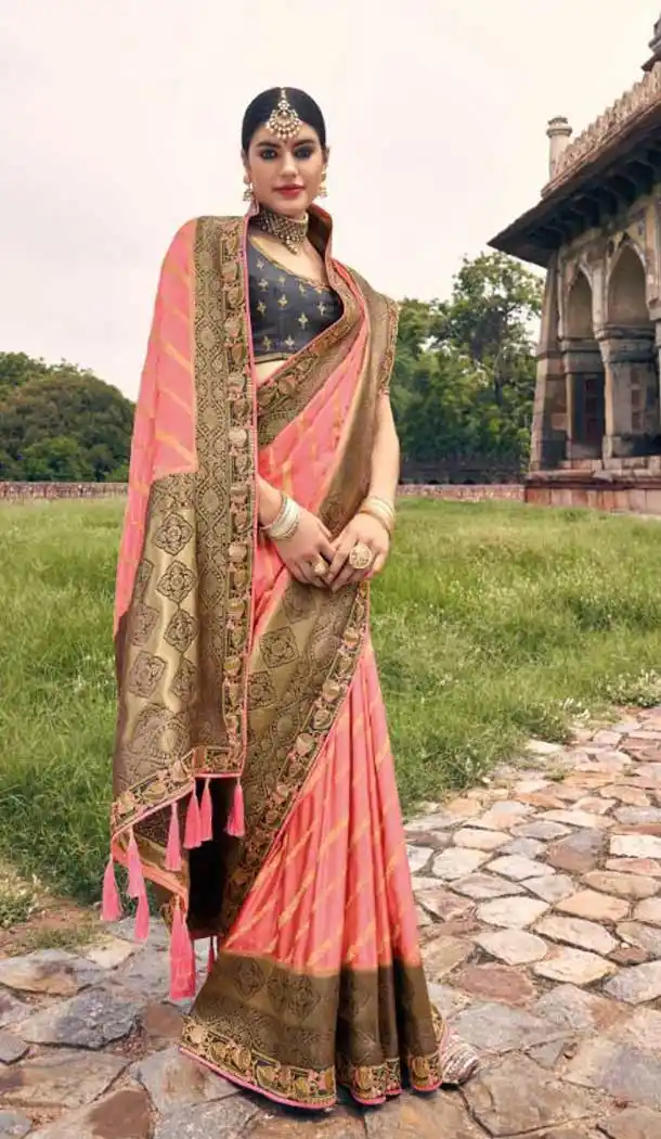 Light Pink Color Embroidery Work Dola Silk Wedding Wear Plus SIze Saree -4530155259