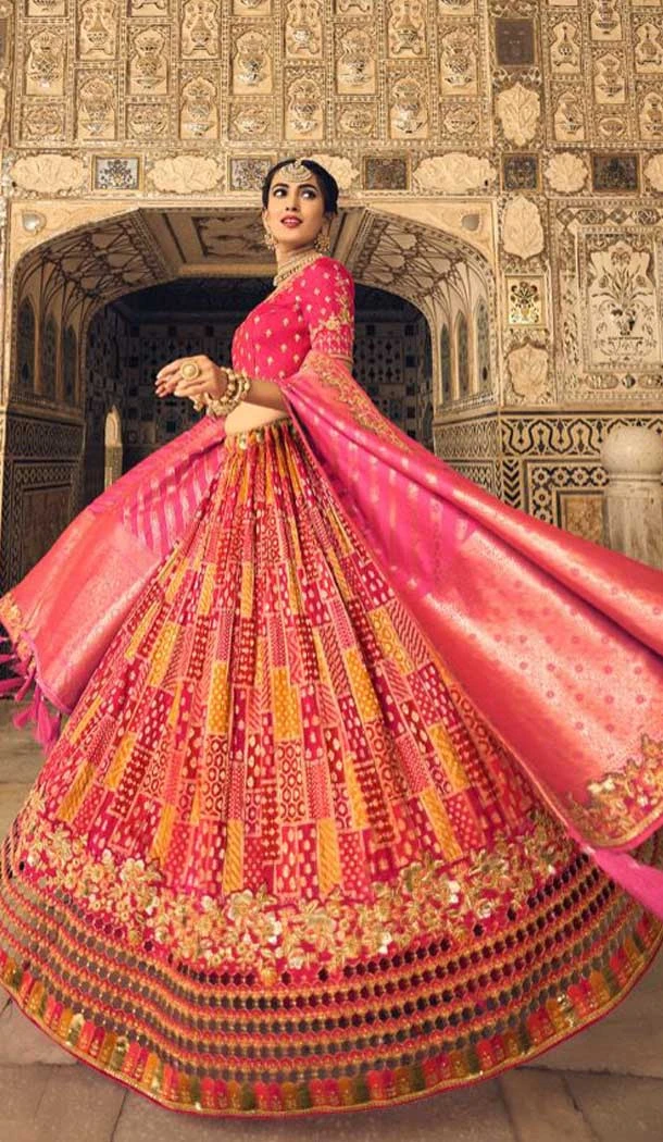Pink Color Embroidery Work Banarasi Silk Wedding Wear Lehenga Choli -4531155267