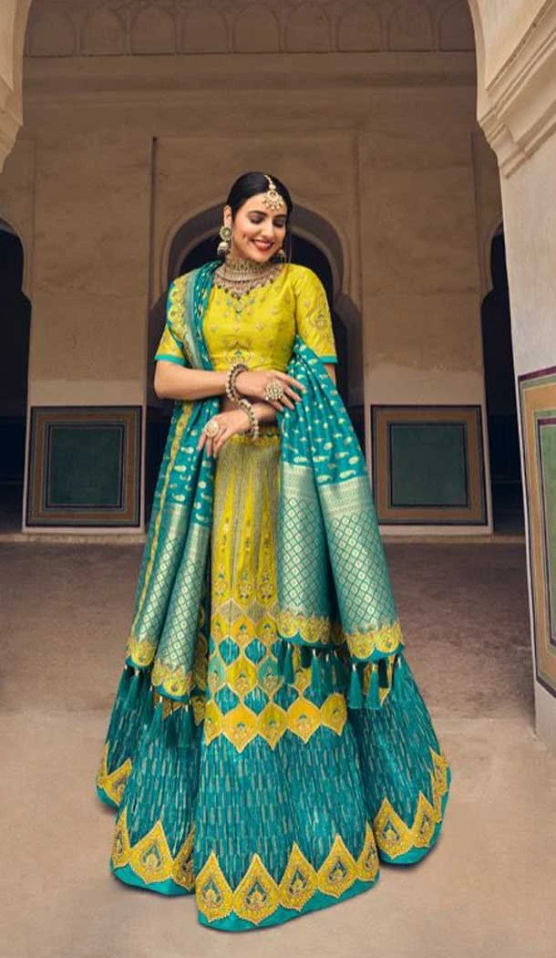 Blue Color Embroidery Work Banarasi Silk Wedding Wear Lehenga Choli -4531155271