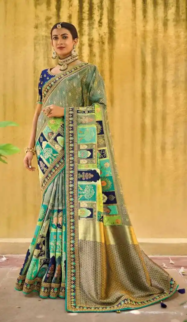 Green Color Dola Viscose Embroidery Work Traditional Wedding Wear Saree -4532155273