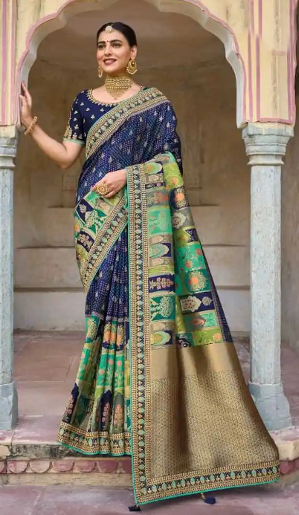Dark Blue Color Dola Viscose Embroidery Work Traditional Wedding Wear Saree -4532155274