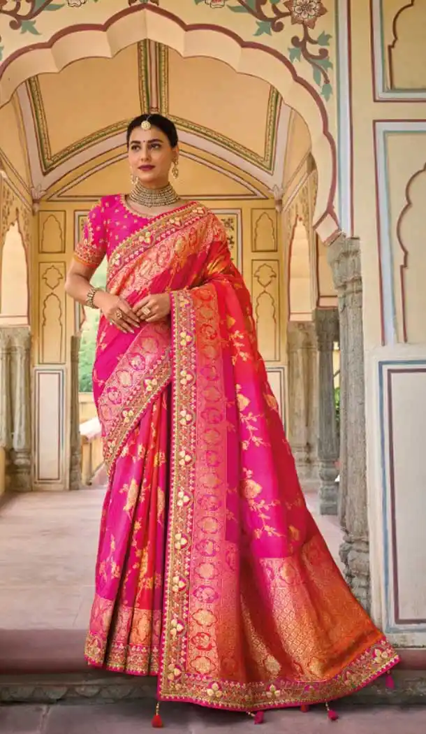 Rani Color Dola Viscose Embroidery Work Traditional Wedding Wear Saree -4532155275