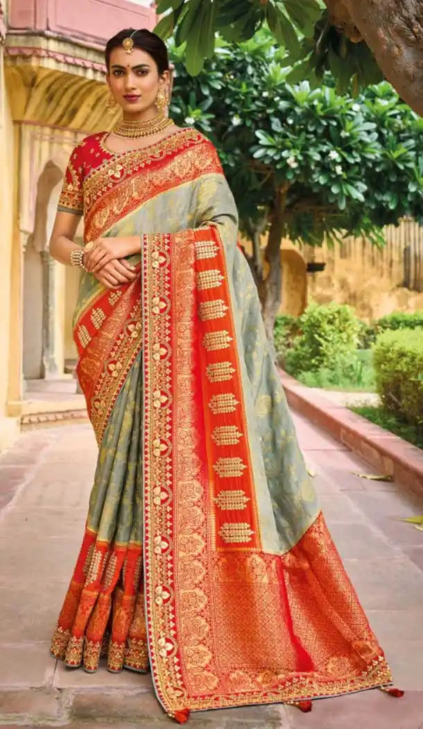 Light Pista Color Dola Viscose Embroidery Work Traditional Wedding Wear Saree -4532155276