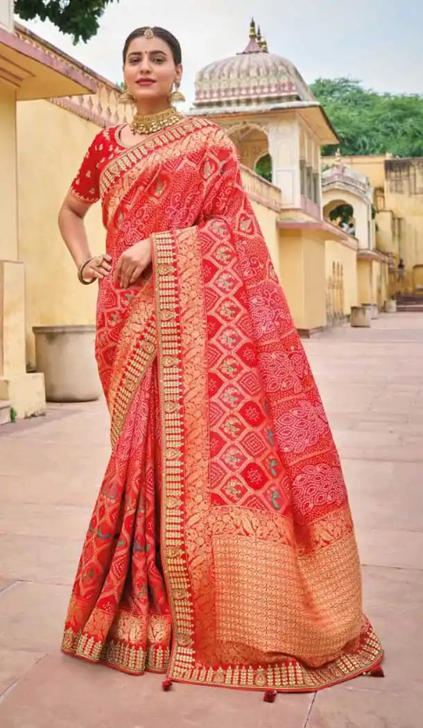 Red Color Dola Viscose Embroidery Work Traditional Wedding Wear Saree -4532155278