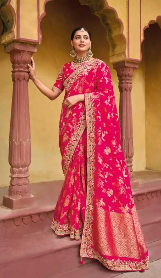 Rani Color Dola Viscose Embroidery Work Traditional Wedding Wear Saree -4532155280