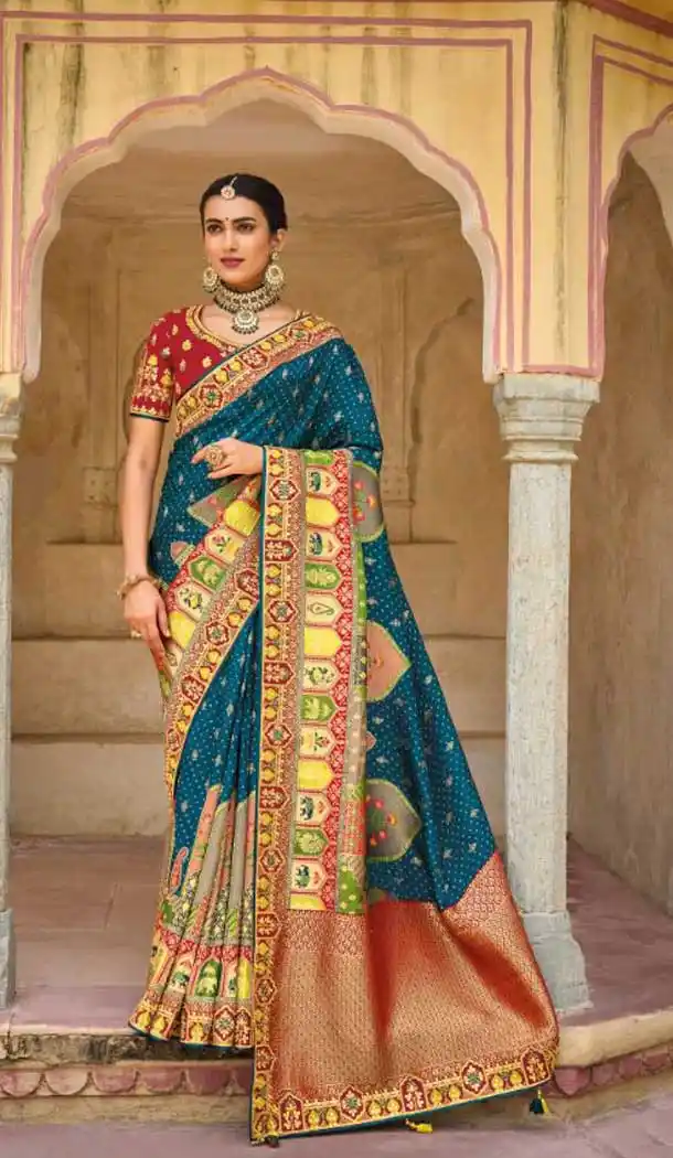 Rama Blue Color Dola Viscose Embroidery Work Traditional Wedding Wear Saree -4532155283