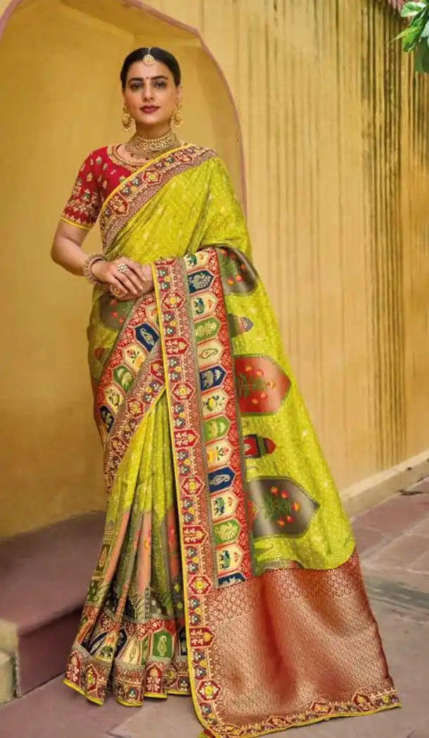 Lime Green Color Dola Viscose Embroidery Work Traditional Wedding Wear Saree -4532155284