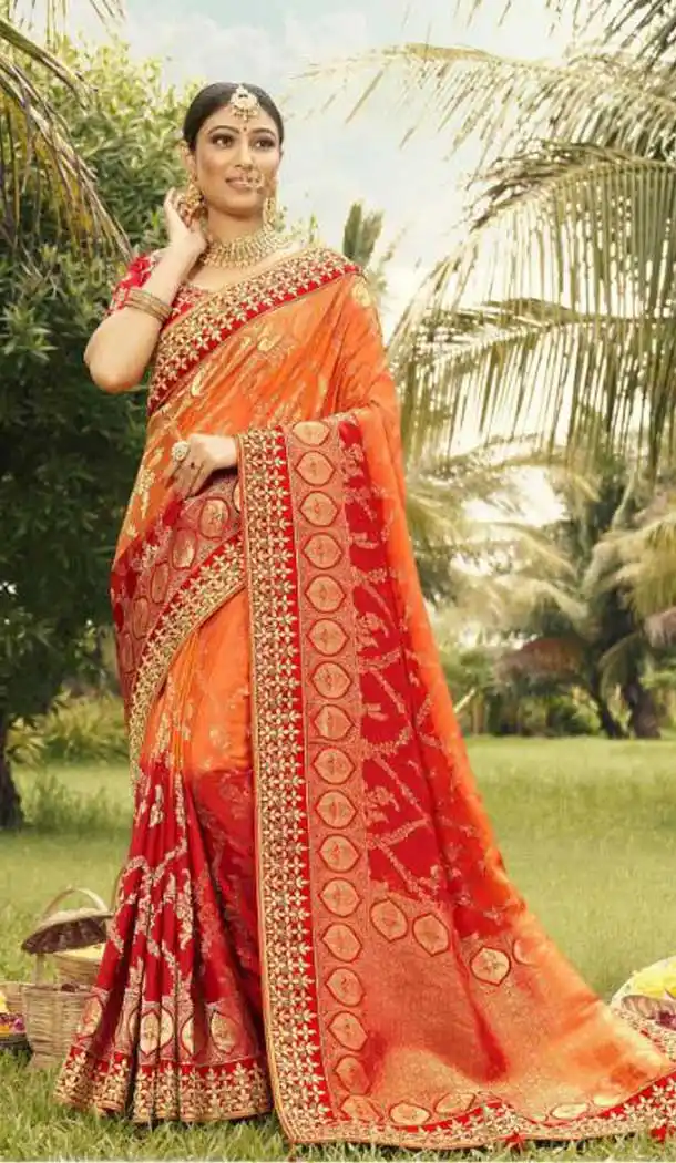 Orange Color Gaji Silk Weaving And Gota Pati Work Wedding Wear Saree -4533155289