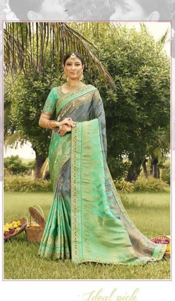 Grey Color Gaji Silk Weaving And Gota Pati Work Wedding Wear Saree -4533155291