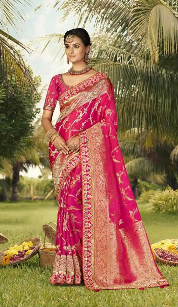 Pink Color Gaji Silk Weaving And Gota Pati Work Wedding Wear Saree -4533155293