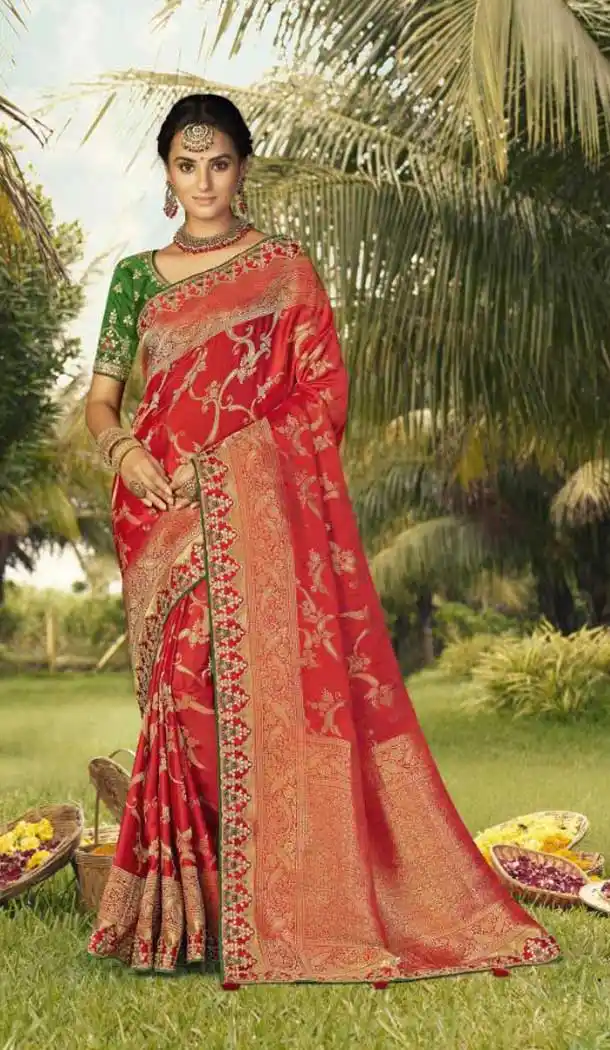 Red Color Gaji Silk Weaving And Gota Pati Work Wedding Wear Saree -4533155294