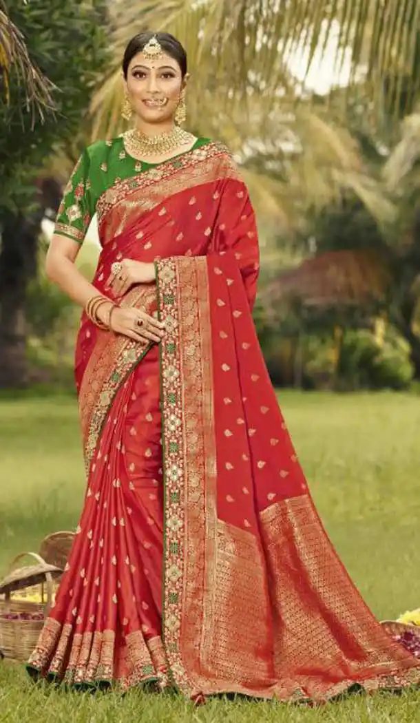 Red Color Gaji Silk Weaving And Gota Pati Work Wedding Wear Saree -4533155297
