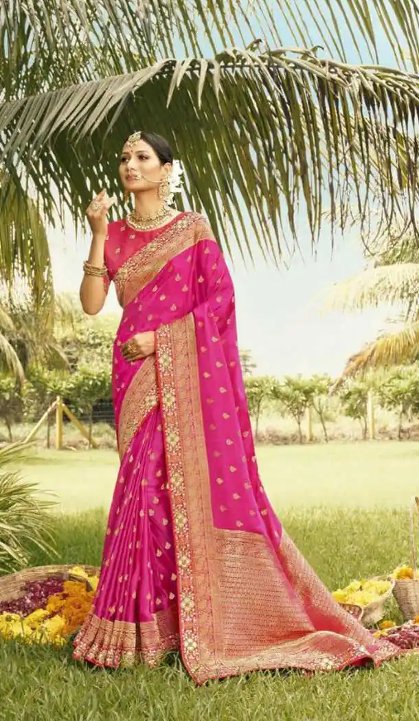 Rani Pink Color Gaji Silk Weaving And Gota Pati Work Wedding Wear Saree -4533155299