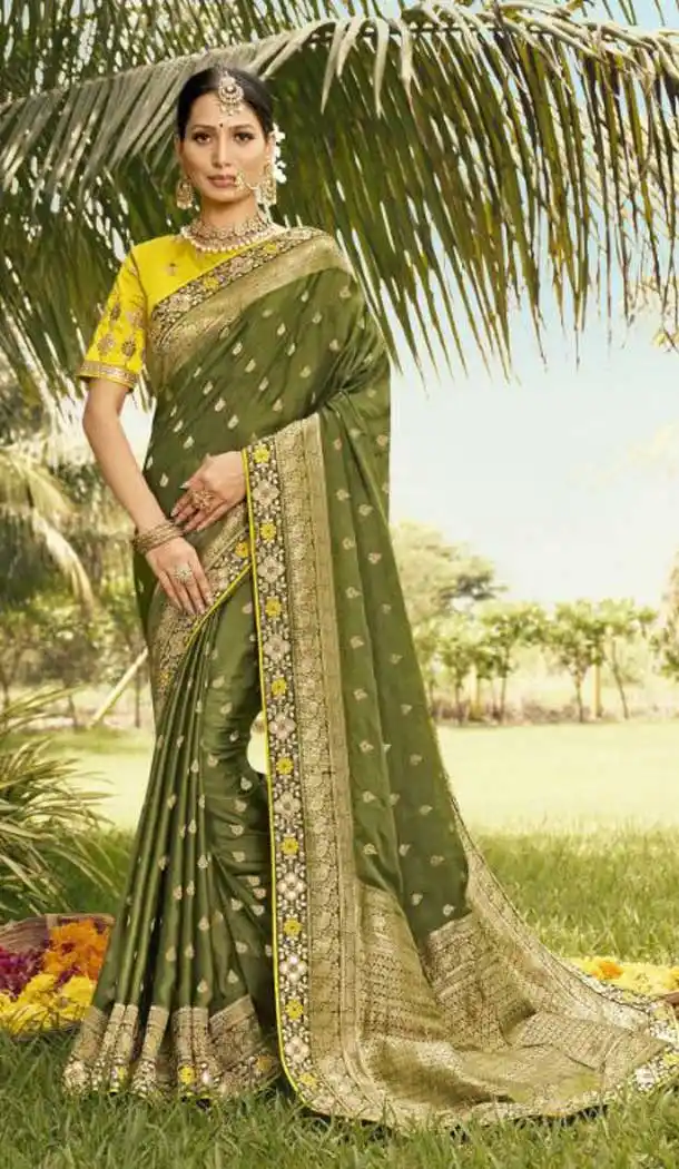 Mehendi Green Color Gaji Silk Weaving And Gota Pati Work Wedding Wear Saree -4533155300
