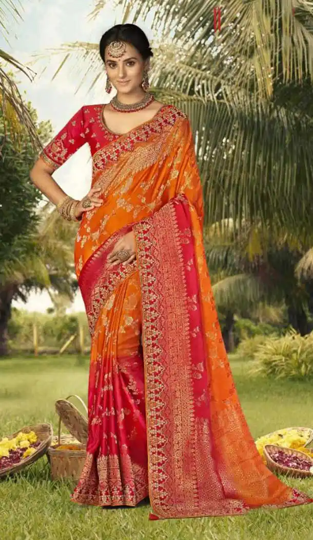 Mustard Pink Color Gaji Silk Weaving And Gota Pati Work Wedding Wear Saree -4533155304