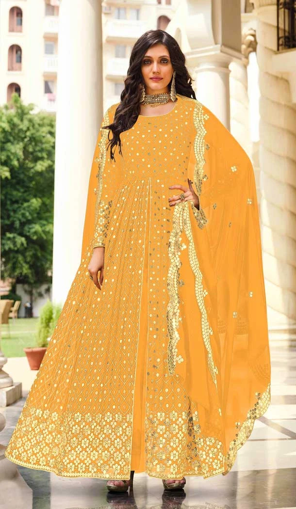 Yellow Color Sequence Work Georgette Party Wear Anarkali Salwar Suit -4514155112