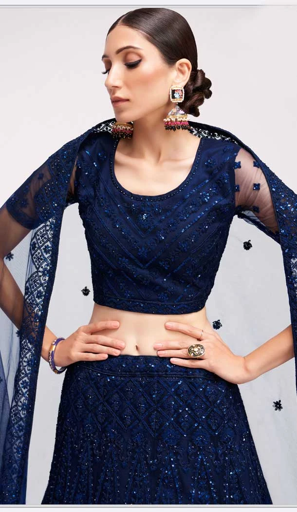 Navy Blue Color Net Embroidery Wedding Wear Lehenga Choli -4534155307