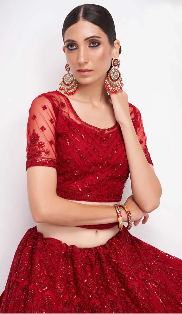Red Color Net Embroidery Wedding Wear Lehenga Choli -4534155308