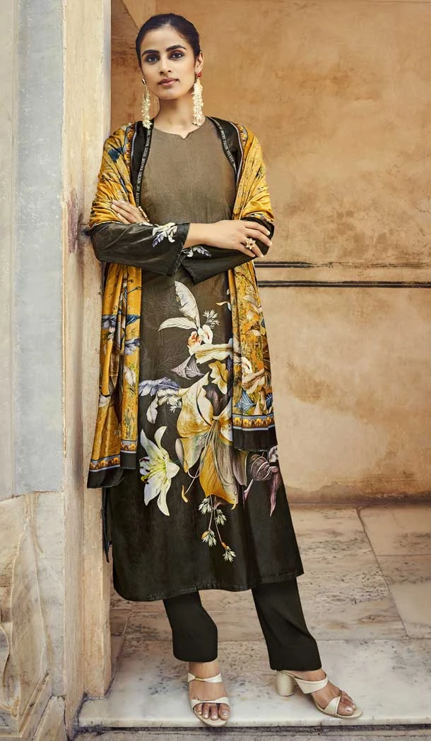 Black Color Digital Printed Velvet Palazzo Style Festival Wear Salwar Kameez -4542155393