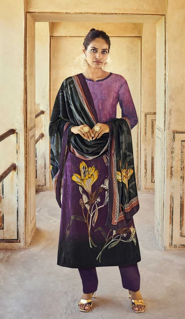 Purple Color Digital Printed Velvet Palazzo Style Festival Wear Salwar Kameez -4542155395