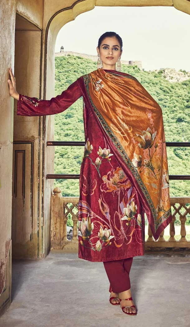 Violet Color Digital Printed Velvet Palazzo Style Festival Wear Salwar Kameez -4542155398