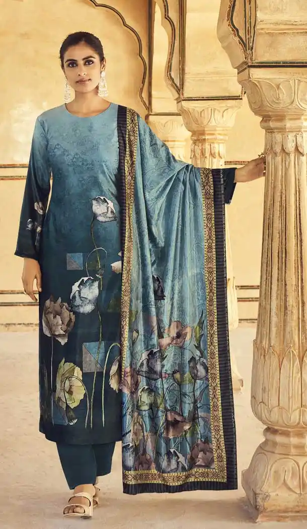 Blue Color Digital Printed Velvet Palazzo Style Festival Wear Salwar Kameez -4542155399