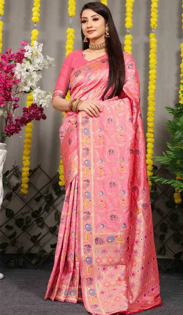 Pink Jacquard Work Banarasi Silk Festival Wear Plus Size Saree - 4552155455