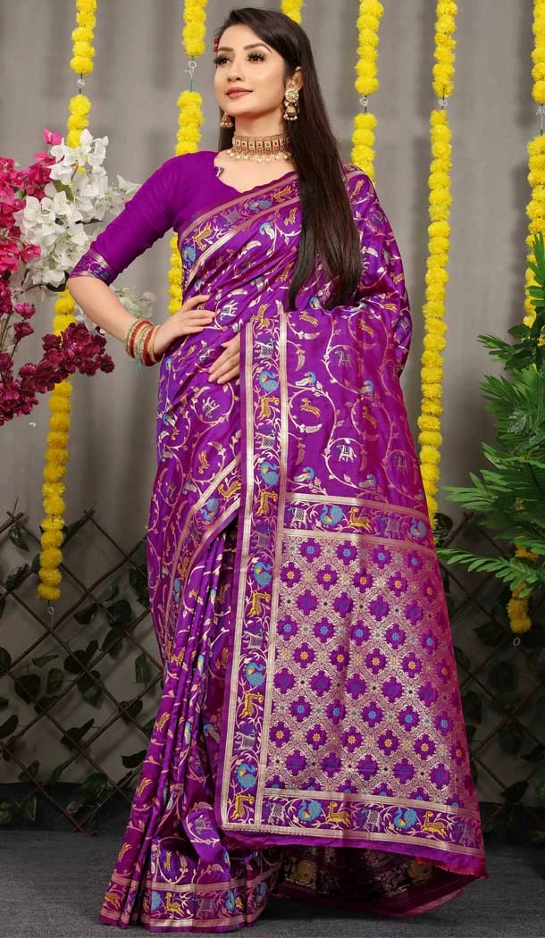 Purple Jacquard Work Banarasi Silk Festival Wear Plus Size Saree - 4552155456