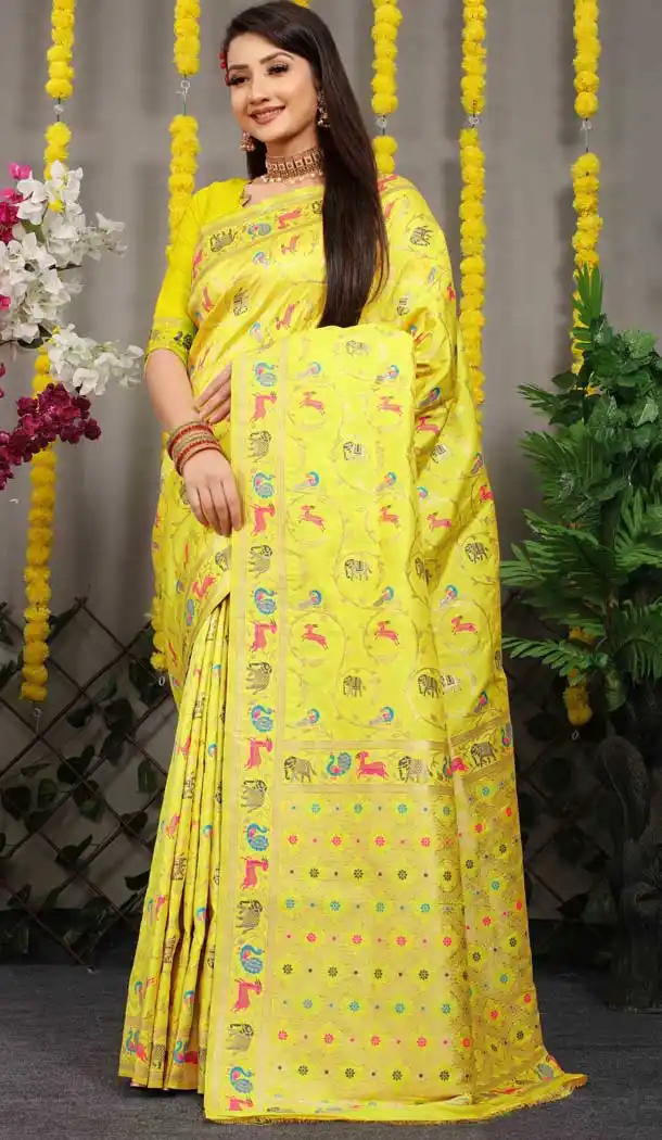 Yellow Jacquard Work Banarasi Silk Festival Wear Plus Size Saree - 4552155459