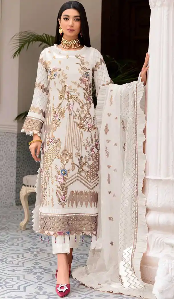White Color Faux Georgette Embroidery Work Casual Wear Salwar Kameez -4538155359