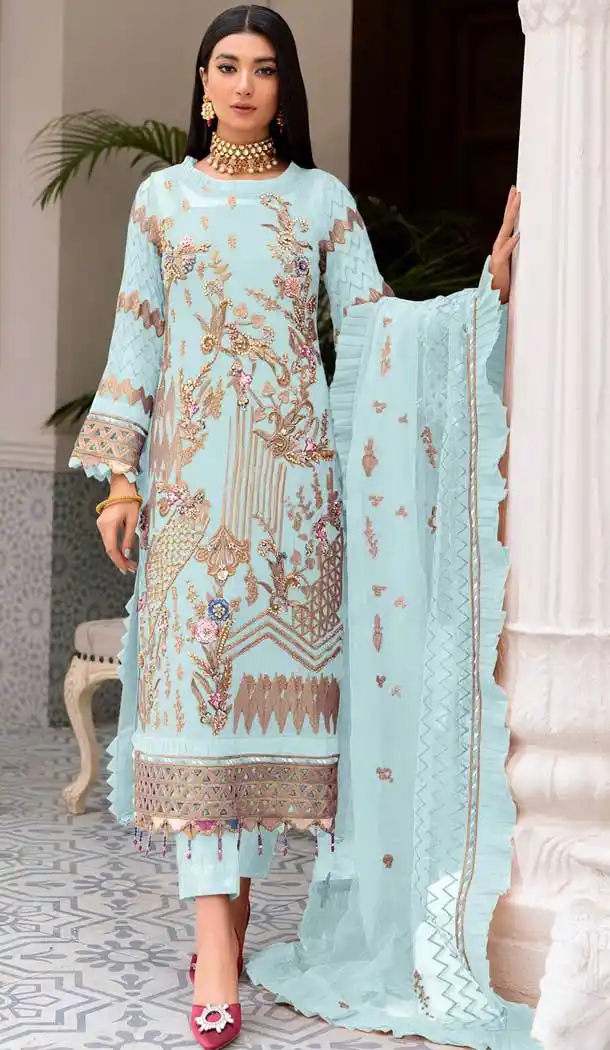 Sky Blue Color Faux Georgette Embroidery Work Casual Wear Salwar Kameez -4538155360