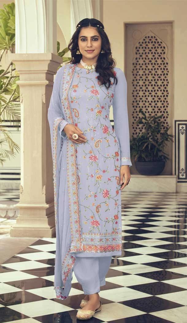 Light Purple Color Sequence Work Faux Georgette Festival Wear Salwar Kameez - 4560155500
