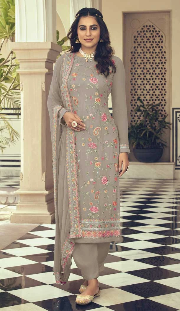 Grey Color Sequence Work Faux Georgette Festival Wear Salwar Kameez - 4560155502