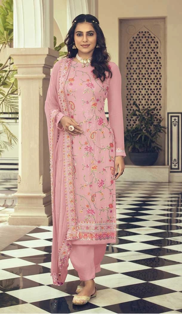 Pink Color Sequence Work Faux Georgette Festival Wear Salwar Kameez - 4560155503