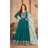 Teal Blue Color Embroidery Work Jiyo Silk Slub Wedding Wear Anarkali Salwar Kameez -4561155504