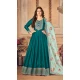 Teal Blue Color Embroidery Work Jiyo Silk Slub Wedding Wear Anarkali Salwar Kameez -4561155504