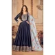 Navy Blue Color Embroidery Work Jiyo Silk Slub Wedding Wear Anarkali Salwar Kameez -4561155506