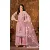 Pink Color Cording Work Net Evening Wear Plus Size Palazzo Suit -4562155508