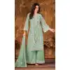 Pista Green Color Cording Work Net Evening Wear Plus Size Palazzo Suit -4562155509