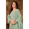 Pista Green Color Cording Work Net Evening Wear Plus Size Palazzo Suit -4562155509