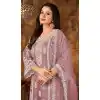 Onion Pink Color Cording Work Net Evening Wear Plus Size Palazzo Suit -4562155510