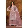 Onion Pink Color Cording Work Net Evening Wear Plus Size Palazzo Suit -4562155510