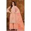 Peach Color Cording Work Net Evening Wear Plus Size Palazzo Suit -4562155511