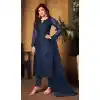 Navy Blue Color Thread and Sequence Work Net Party Wear Churidar Suit -4563155514
