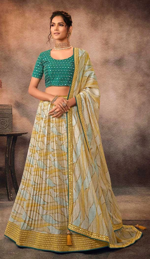 Yellow Color Embroidery Work Chinon Party Wear Plus Size Lehenga Choli -4565155528