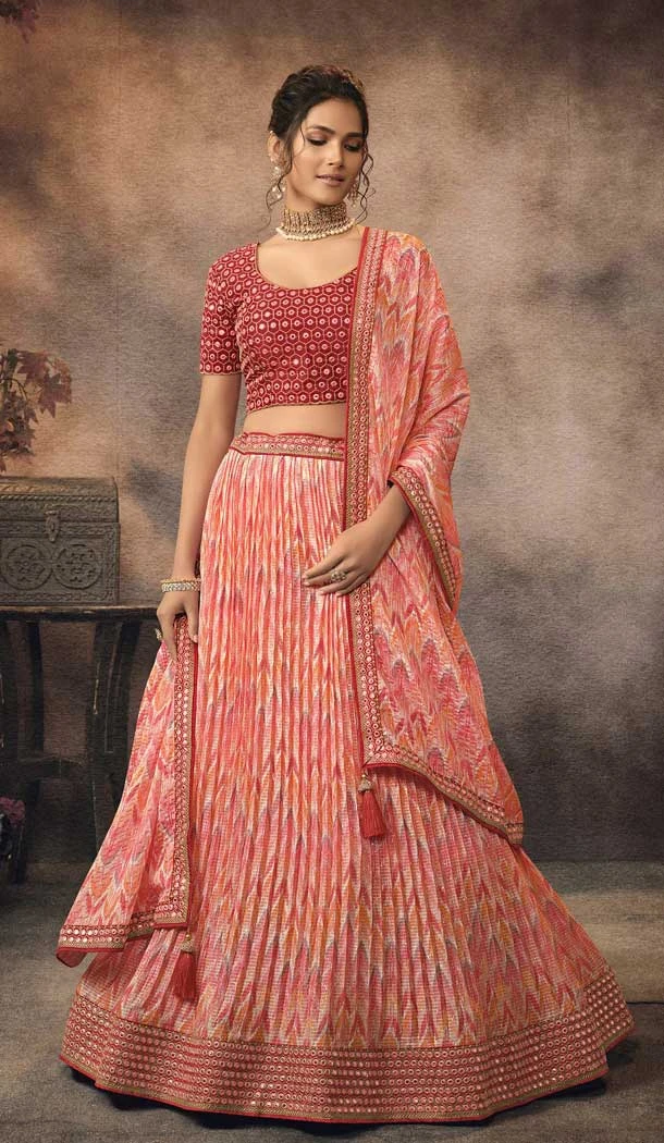 Pink Color Embroidery Work Chinon Party Wear Plus Size Lehenga Choli -4565155529