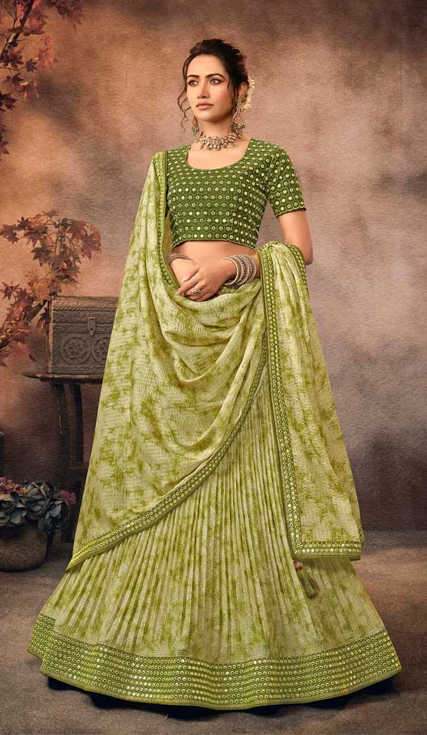 Light Green Color Embroidery Work Chinon Party Wear Plus Size Lehenga Choli -4565155530