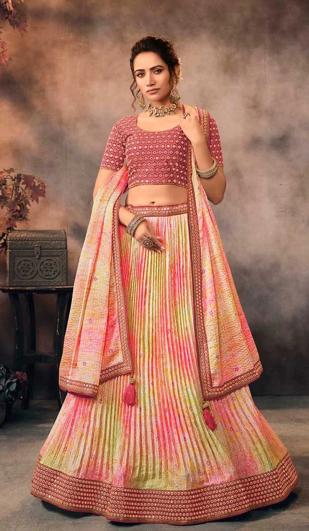 Light Pink Color Embroidery Work Chinon Party Wear Plus Size Lehenga Choli -4565155531