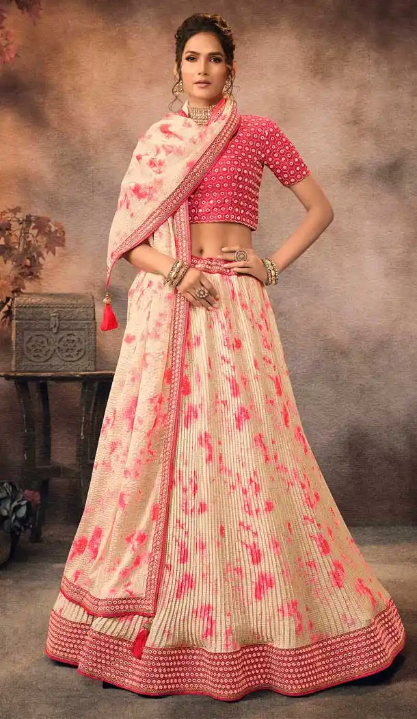 Beige Color Embroidery Work Chinon Party Wear Plus Size Lehenga Choli -4565155533