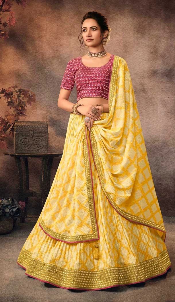 Yellow Color Embroidery Work Chinon Party Wear Plus Size Lehenga Choli -4565155534